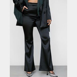 Cache Wide Leg Satin Holiday Work Career Y2K Silky Dress Pants With Beads Black